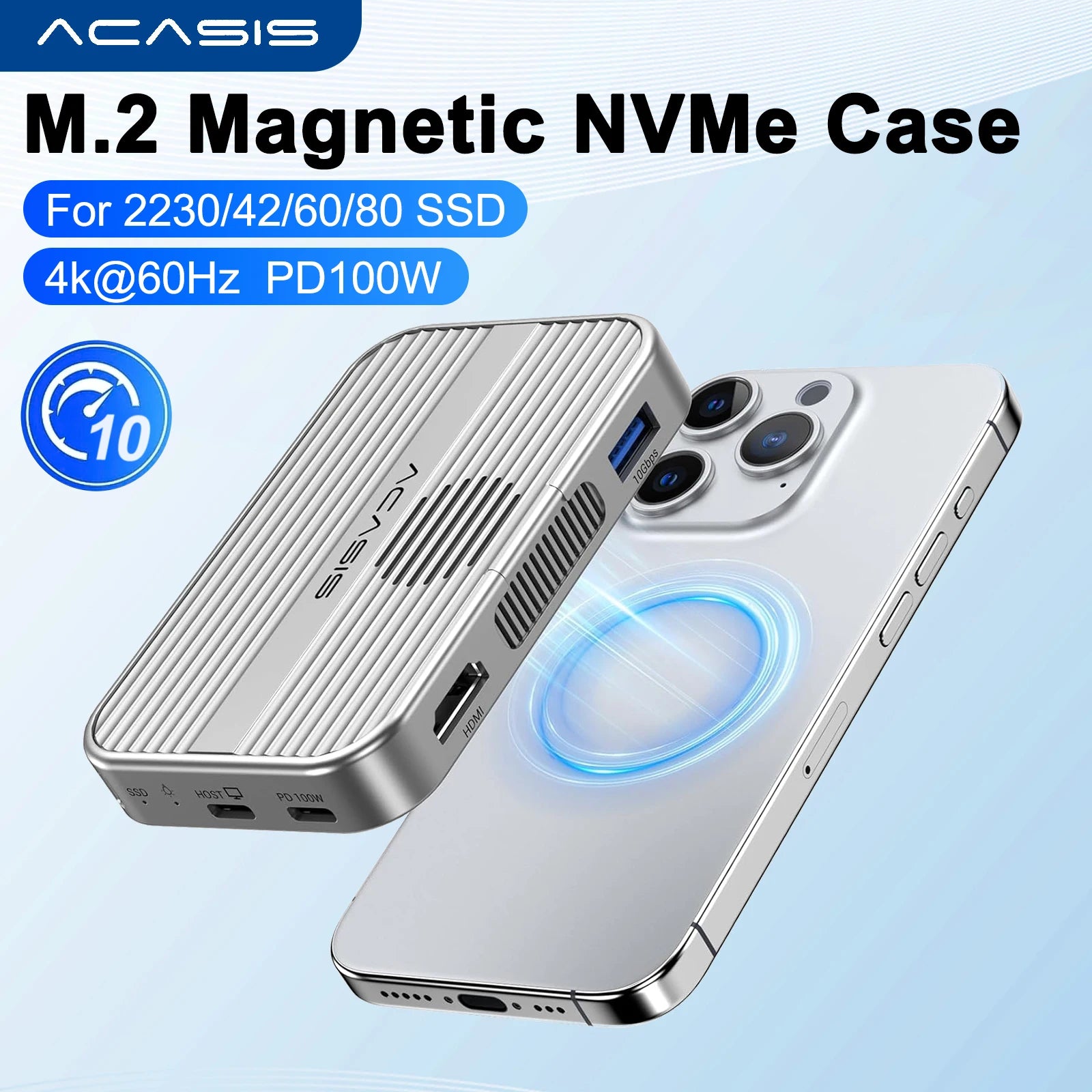 Hub Magnético Acasis 6 em 1 + Case SSD NVMe MagSafe – Edição iPhone 15/16/17 Pro & Max