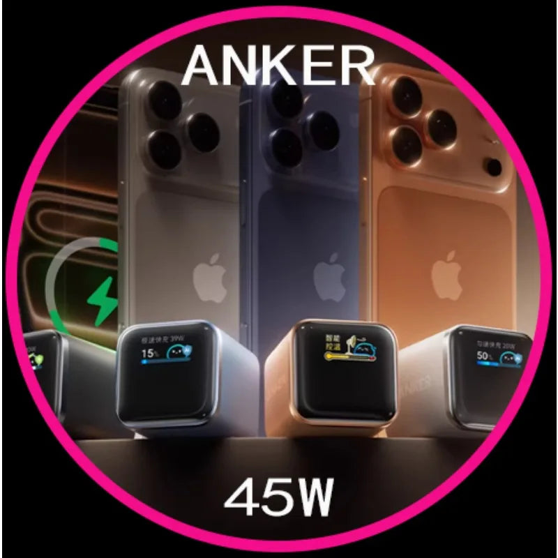 Carregador Anker 45W Nano Smart – Com Tela Digital e Pino Dobrável para iPhone 15/16/17 Pro Max