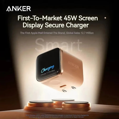 Carregador Anker 45W Nano Smart – Com Tela Digital e Pino Dobrável para iPhone 15/16/17 Pro Max
