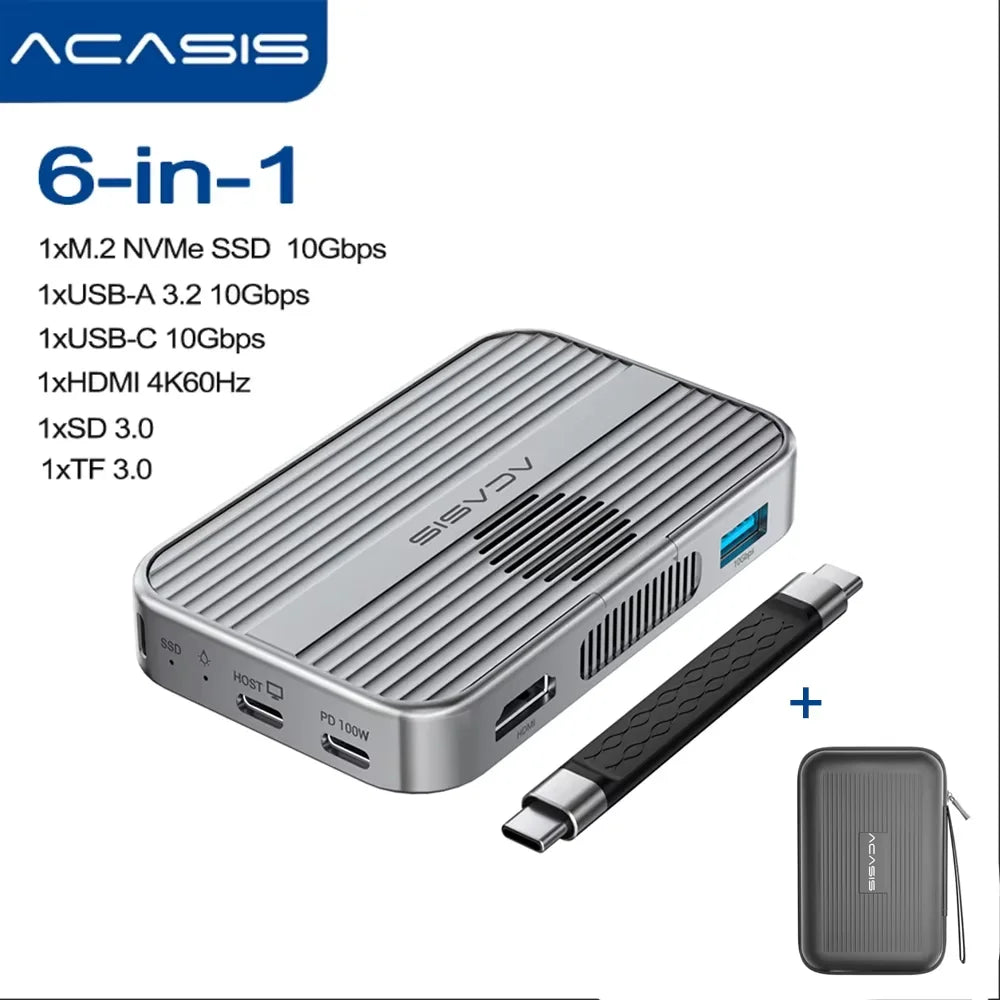Hub Magnético Acasis 6 em 1 + Case SSD NVMe MagSafe – Edição iPhone 15/16/17 Pro & Max